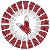 borlas de cuero por mayor ◈Material: Antelina RUBY - 24 Borlas de cuero con cabujón, borlas de ante sintético para manualidades (Rojo)