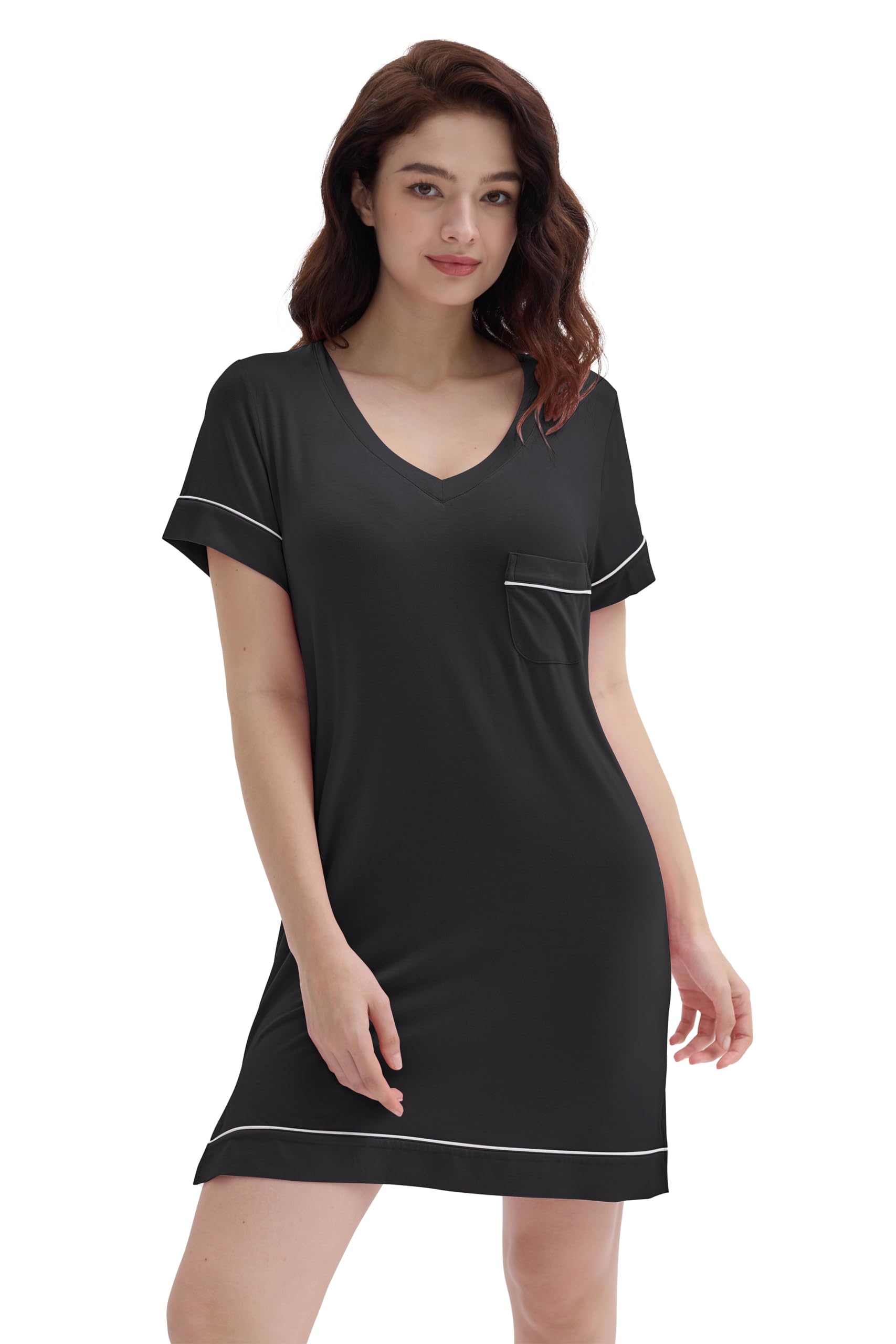 Amorbella Womens Bamboo Sleep Shirts for Night Sweats (Black, L)