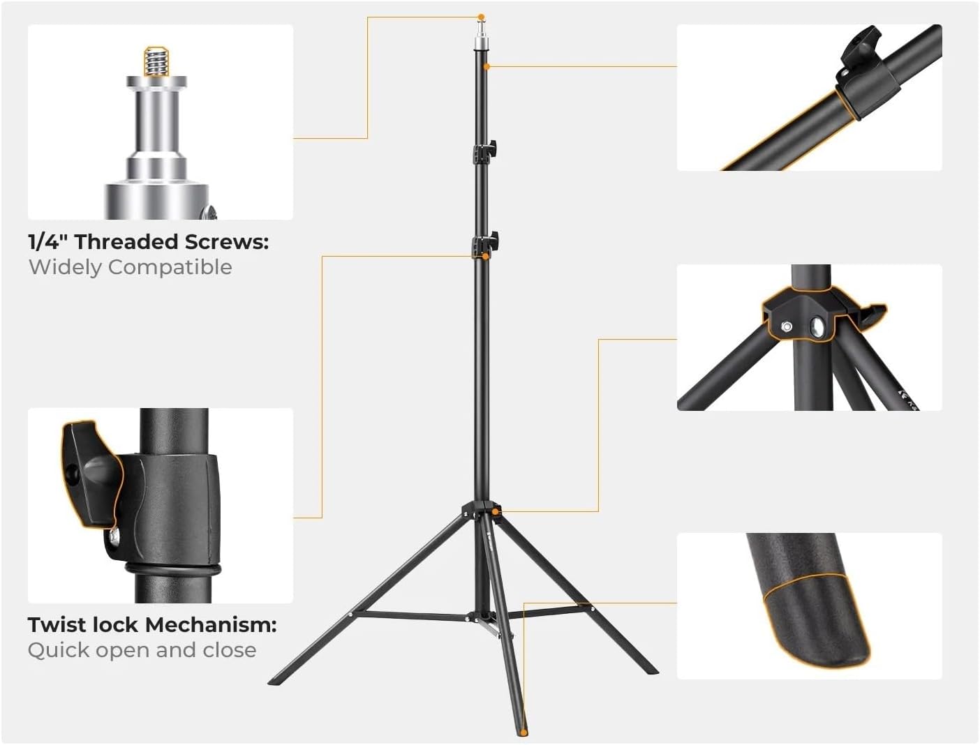 78.8in/2m Extendable Light Stand Photography Photo Video Tripod for Camera Softbox with 1/4" Screw Storage Bag