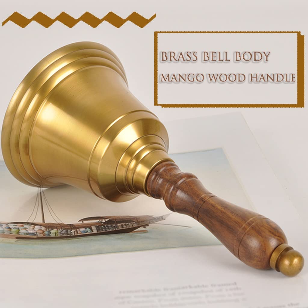 Handglocke, Messing-Handglocke, Hochzeitsglocken, handgefertigte Tischglocke aus Messinggeschirr, Rufglocke for Menschen mit Behinderungen, die Aufmerksamkeit erregen, (Farbe: Gold, Größe: 6,7 * 3,3 Z