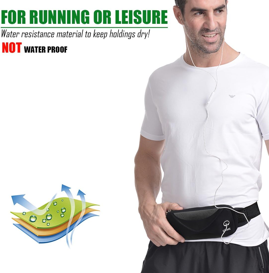 USHAKE Running Belt with Extender Belt, Bounce Free Pouch Bag, Fanny Pack Workout Belt Sports Waist Pack for Apple iPhone Samsung Note Galaxy in Running Walking Cycling-05BK - Image 6