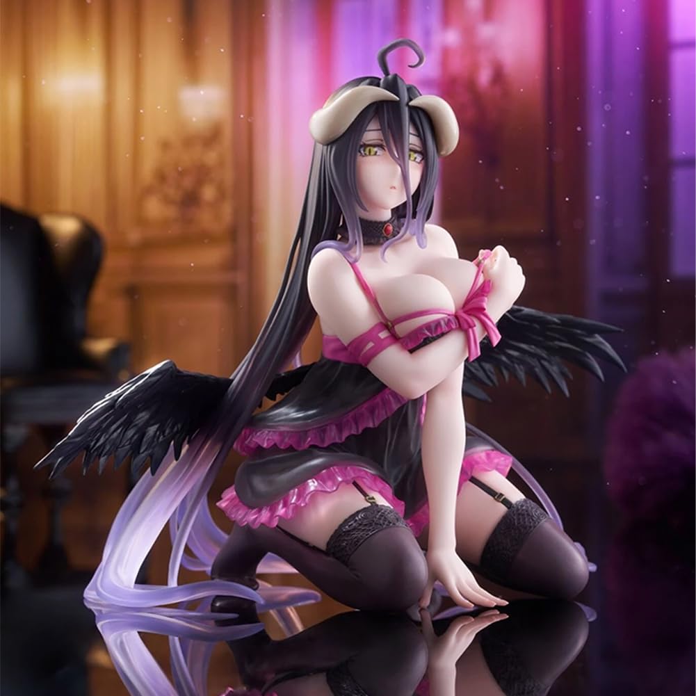 Figurine Albedo d'anime Albedo - Position agenouillée - Style pyjama - En PVC - Figurine manga Girl - 13 cm - Modèle de décoration de bureau à collectionner