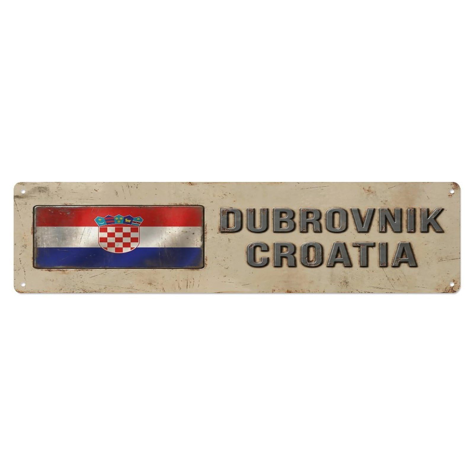 Vintage Dubrovnik Croatia Flag Decor Rustic Travel Metal Tin Sign