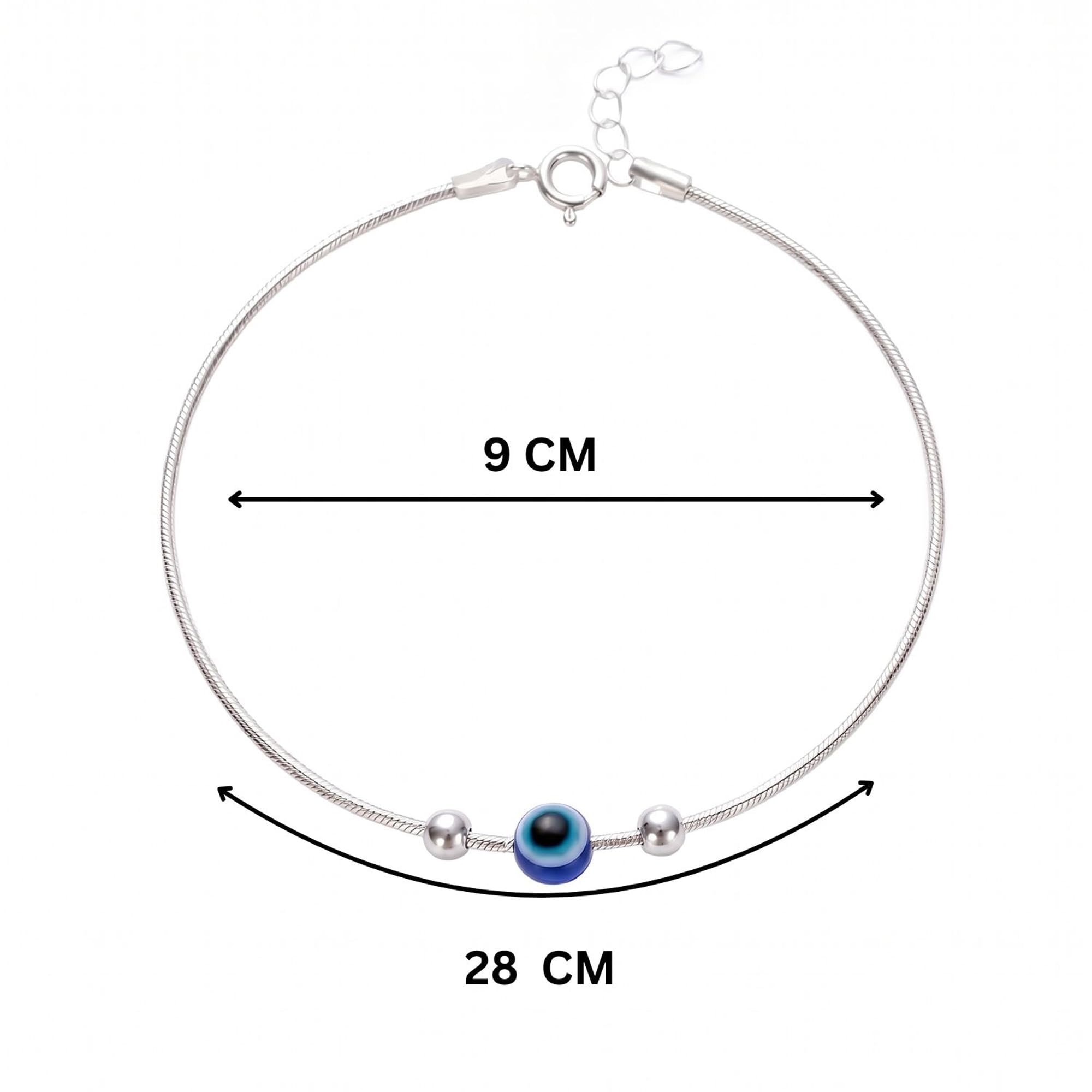 Tobillera para mujer | Plata pura 925 contra el mal de ojo | Tobillera con dije para fiestas, bodas, oficina y uso diario | Regalo para mujeres y niñas | Joyería elegante, elegante y cómoda