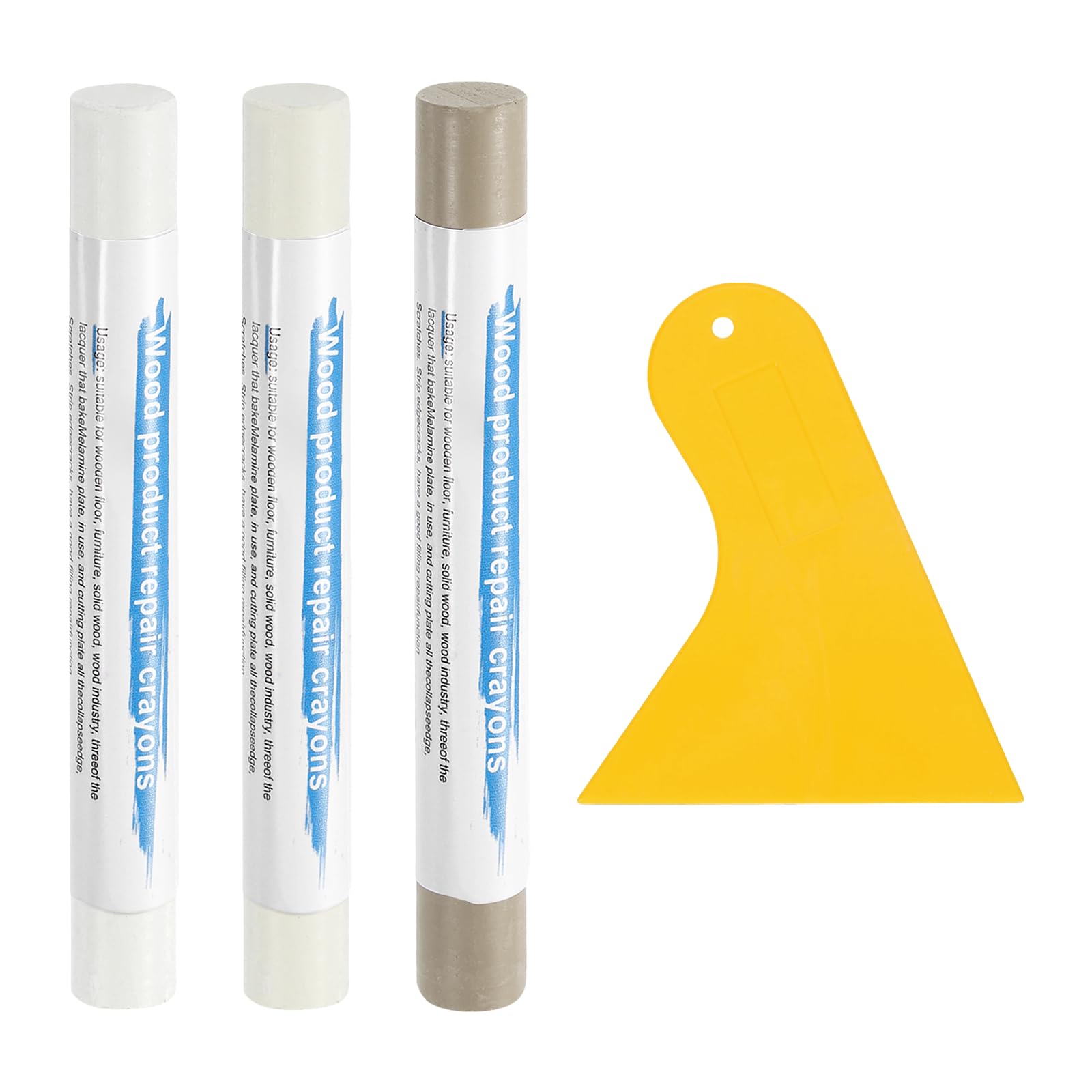 sourcing map 3Pcs Wood Filler Sticks, Furniture Scratch Repair Wax Crayons Furniture Touch Up Markers Wood Repair Wax Kit with Spatula for Wood Furniture Floors, 3 Colors White Series — image 1
