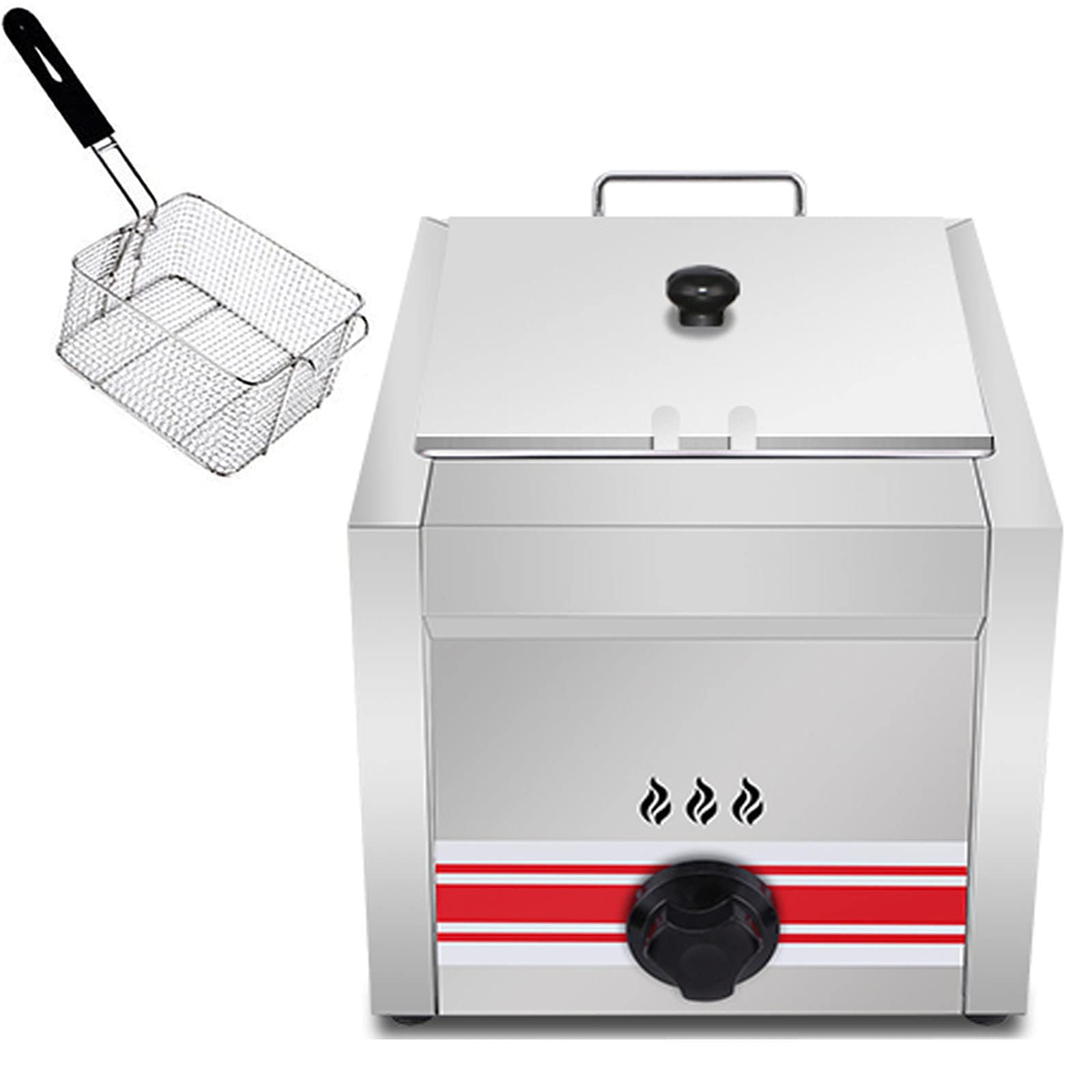 IUokLU Deep Fryer 10L/20L Commercial Stainless Steel Gas Fryer with Removable Baskets and Lid Adjustable Firepower French Fries Machine for Home and Commercial,Natural Gas 10L (Natural Gas 10L)
