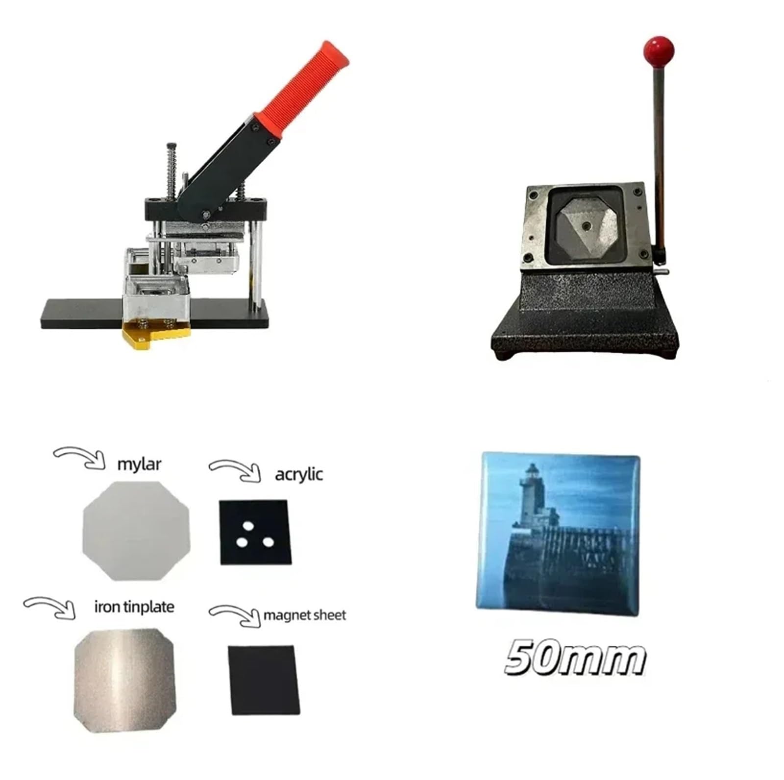 Photo Magnet Machine Zestaw maszyn do produkcji kwadratowych magnesów Do lodówkę Jedna maszyna + nóż + zestaw 100 sztuk materiałów Badges