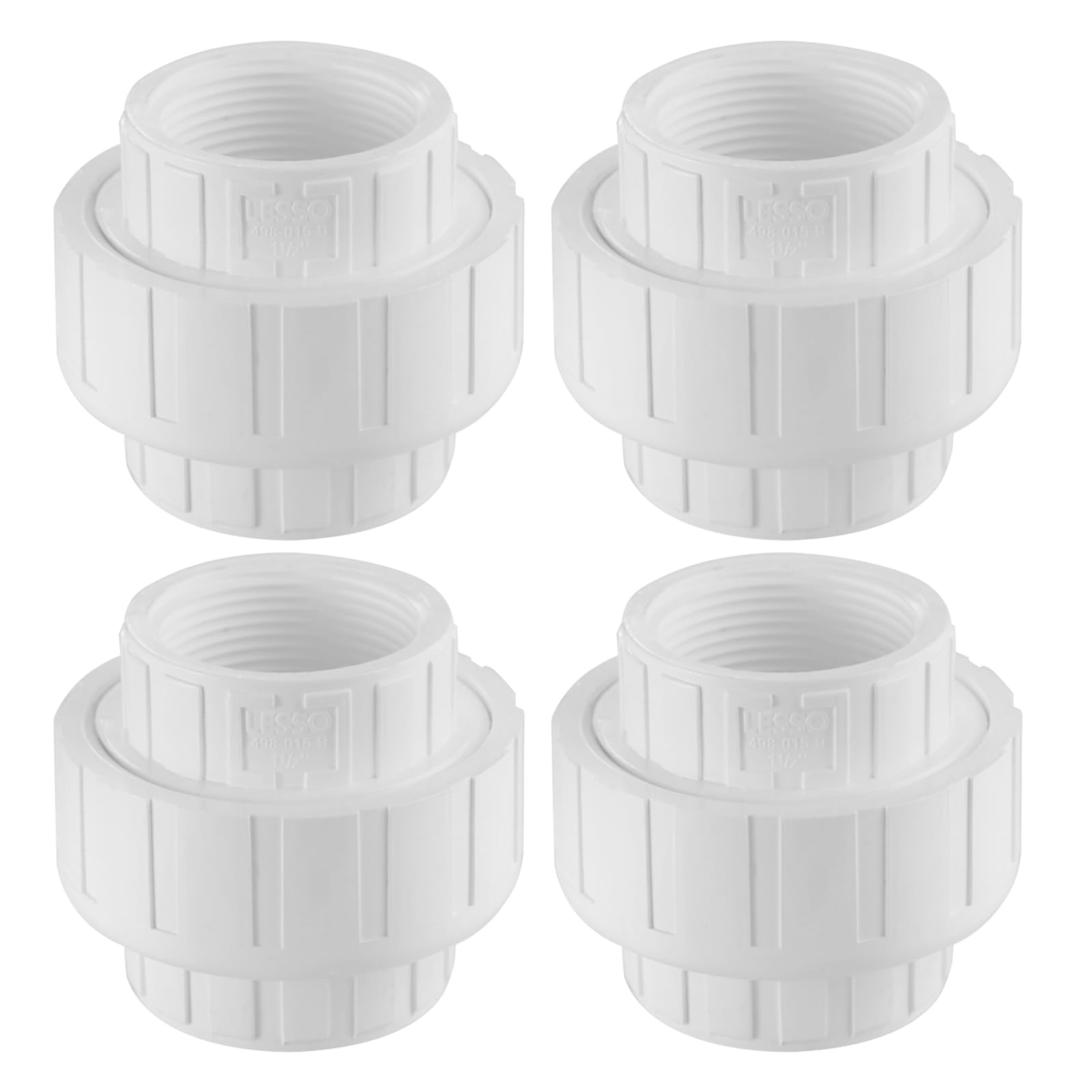LESSO 4pcs 1/2inch PVC Female Thread Union,PVC Coupling, Furniture Grade for Water Systems,SCH40 White(pack of 4)