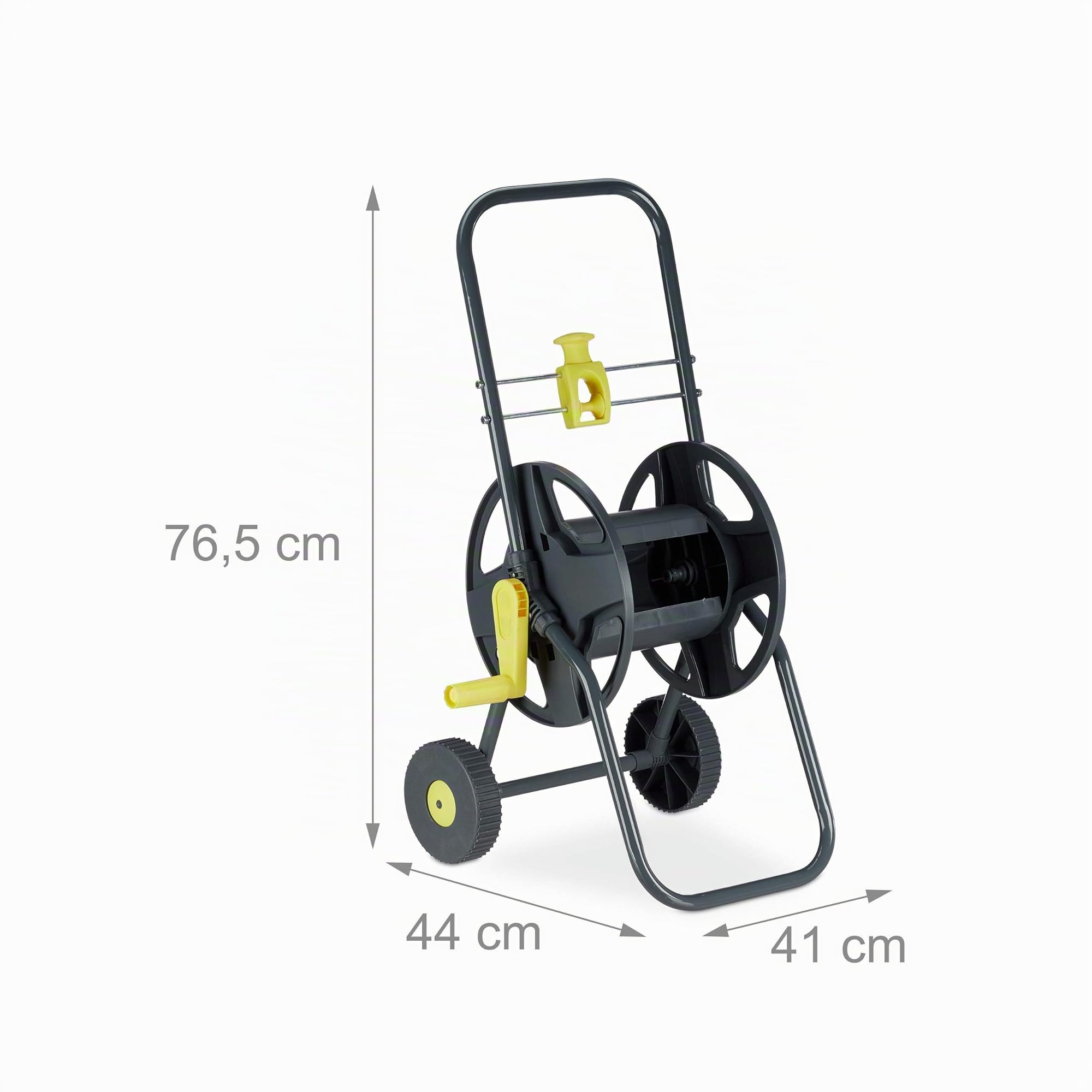 Relaxdays Chariot à Tuyau 45 m, roulettes pour Le Jardin & Le Balcon, avec Roues, 76,5x44x41 cm, arrosage, Gris - Jaune