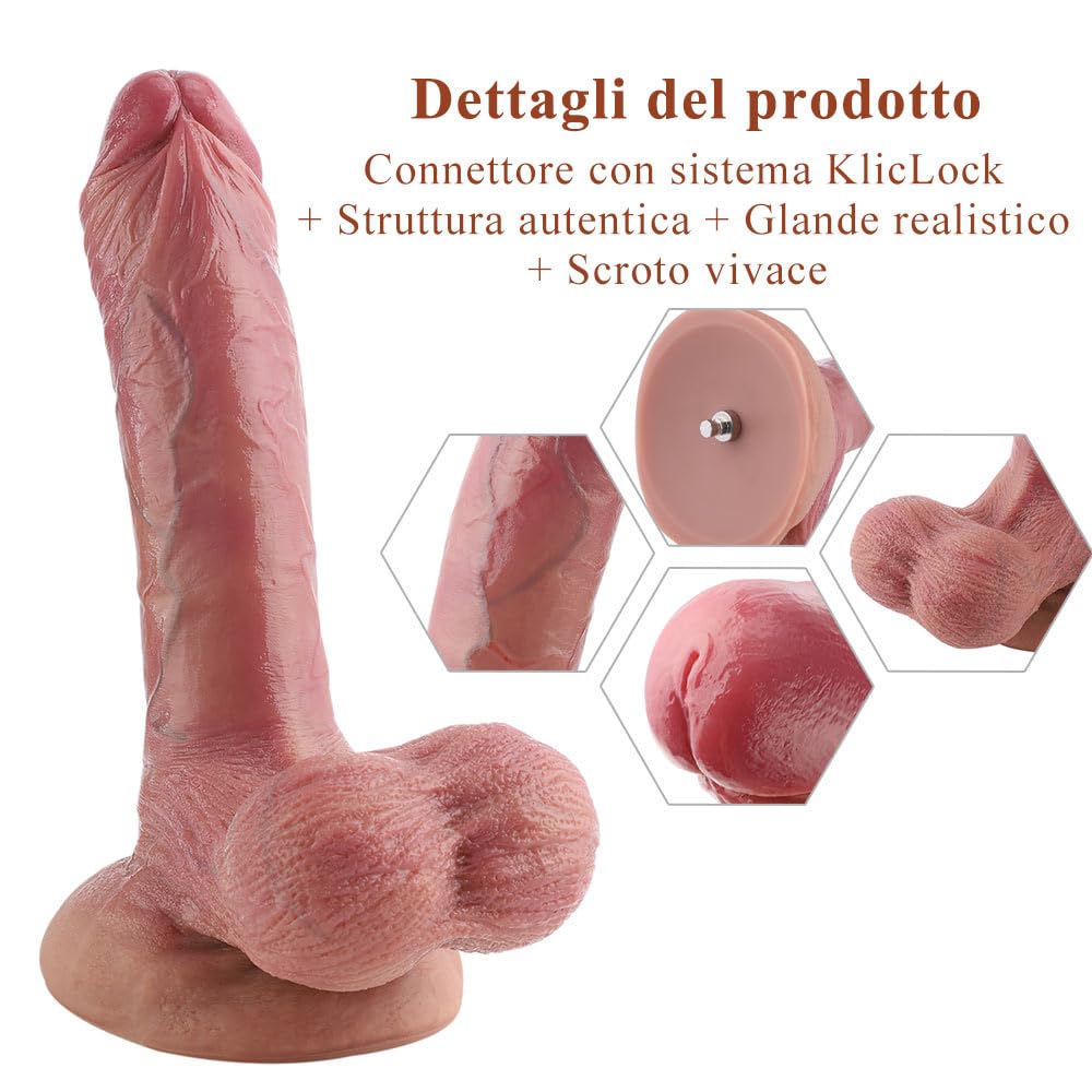 Hismith dildo grande 25,9 cm dildo realistico con Testicoli, dildo silicone per Macchina del Sesso,dildo per donna con Lunghezza Inseribile di 18,9 cm e Sistema KlicLok