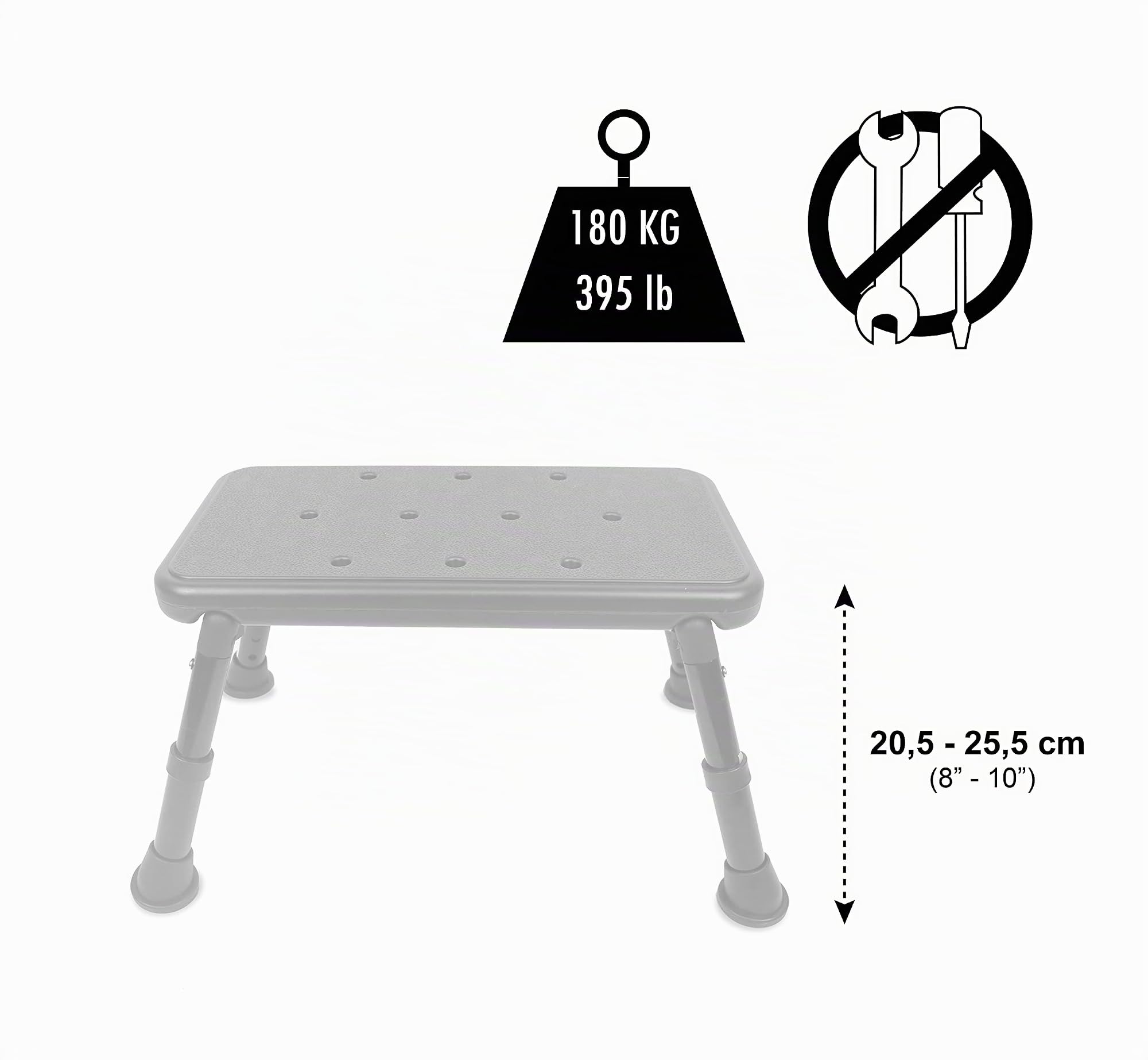 PEPE Mobility Taburete Escalón Bañera 25,5 cm (hasta 180 kg), 3 Alturas Regulable, Antideslizante, Escalon Cocina, Peldaño Caravana