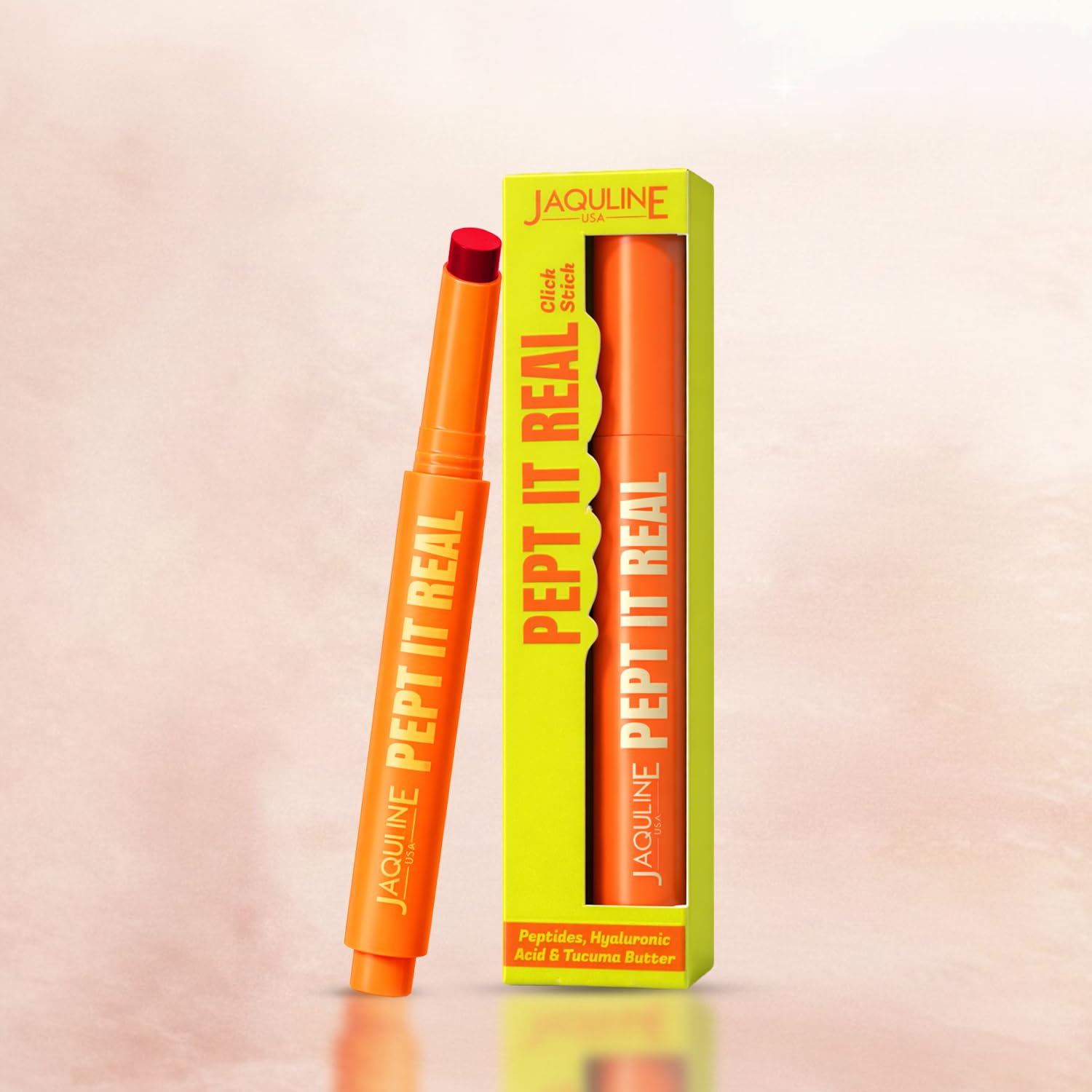 JAQULINE USA Pept It Real Click Stick Glossy Lipstick | peptide hyaluronic acid lip gloss | high shine non sticky plumping lip balm | Hot Topic | 2g