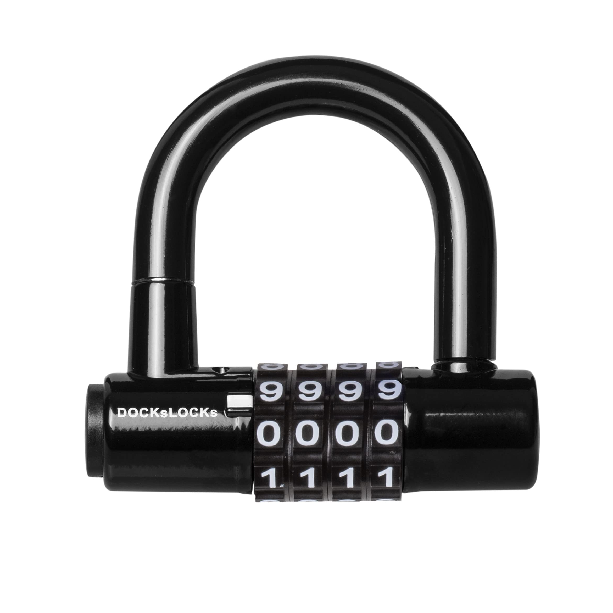 DocksLocks Compact Heavy Duty Weather Resistant Padlock Style Anti Theft U-Lock with Resettable Combination for Gyms, Bikes, Security Cables, Gates