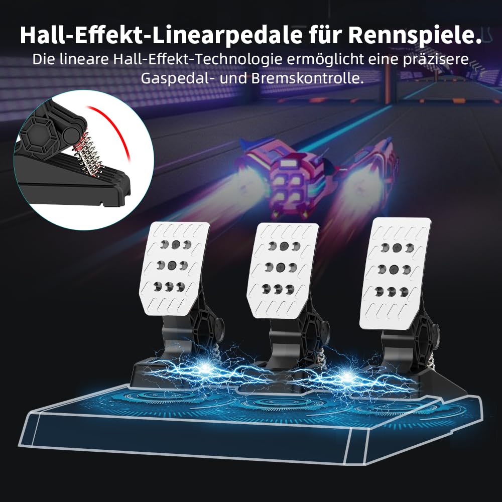 DOYO Racing Pedale PC Gaming Lenkrad 3-Pedal Set, Austauschbare Federn, Einstellbarer Bremswiderstand, Hall-Technologie