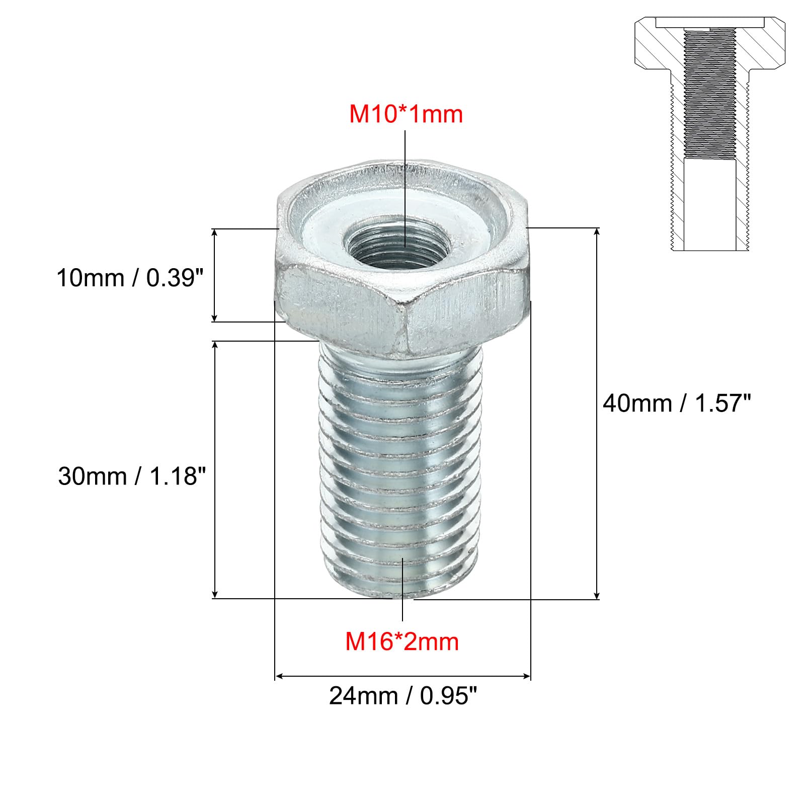 PATIKIL M16x2 to M10x1 Hex Thread Reducing Connector - Image 2
