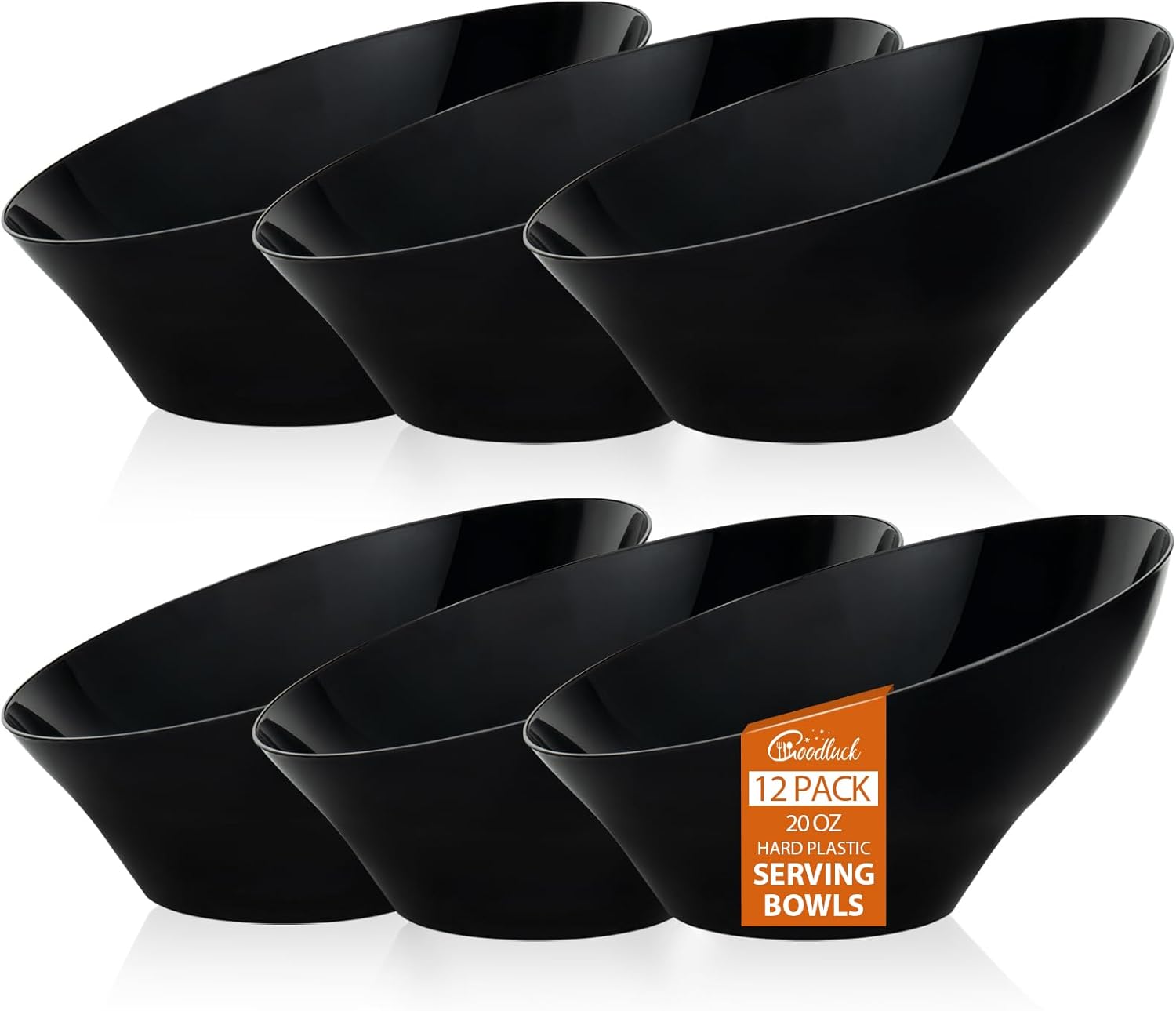 Goodluck 12 Pack Black Plastic Serving Bowls for Party - 20 OZ Angled Disposable Serving Bowls for Wedding Party Chip, Candy, Salad & Fruit