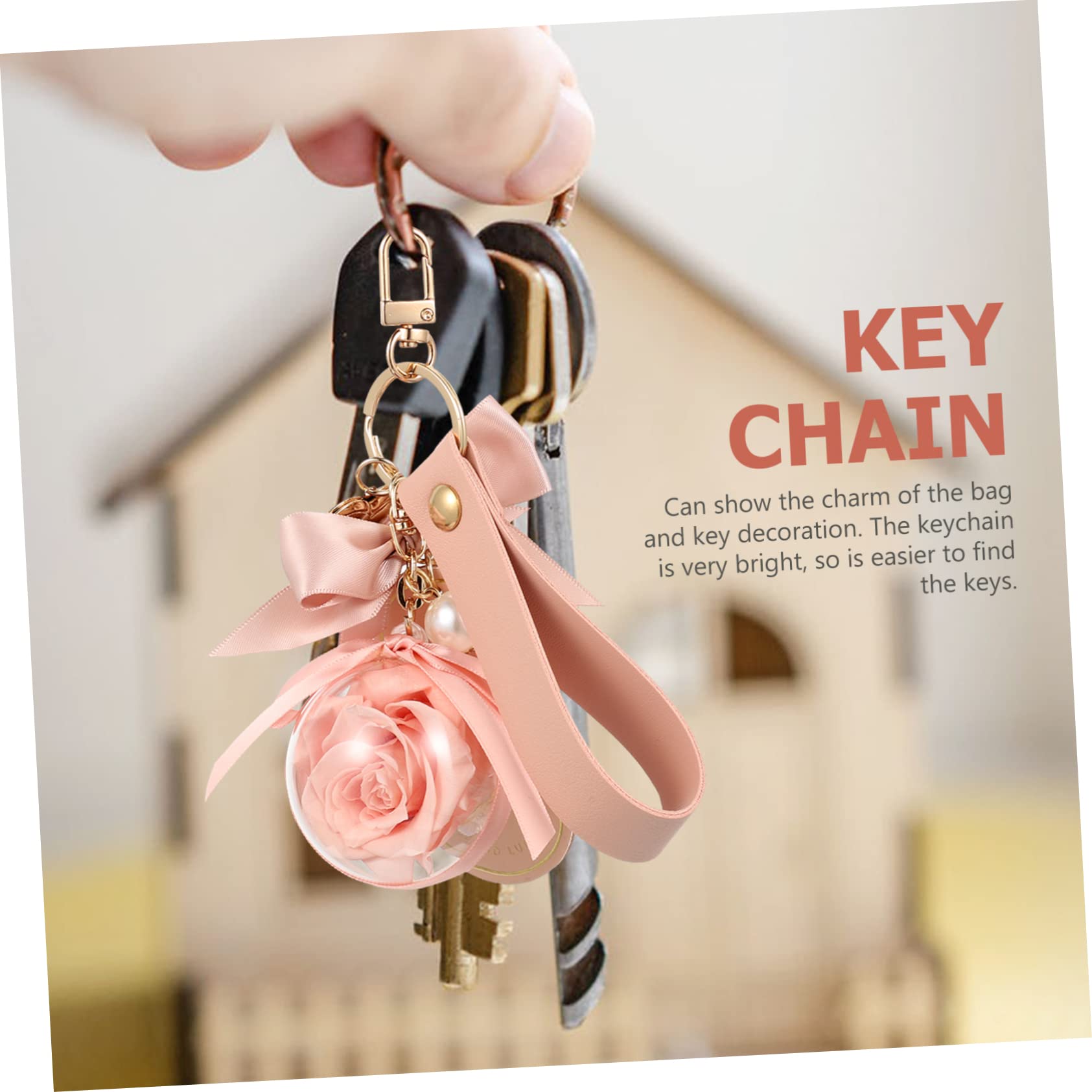 BESPORTBLE llavero flor preservada accesorios artesanía rosa llavero señoras cadena rosa rosas llaveros Precioso llavero colgante de bolsas decorativas keychains Acrílico
