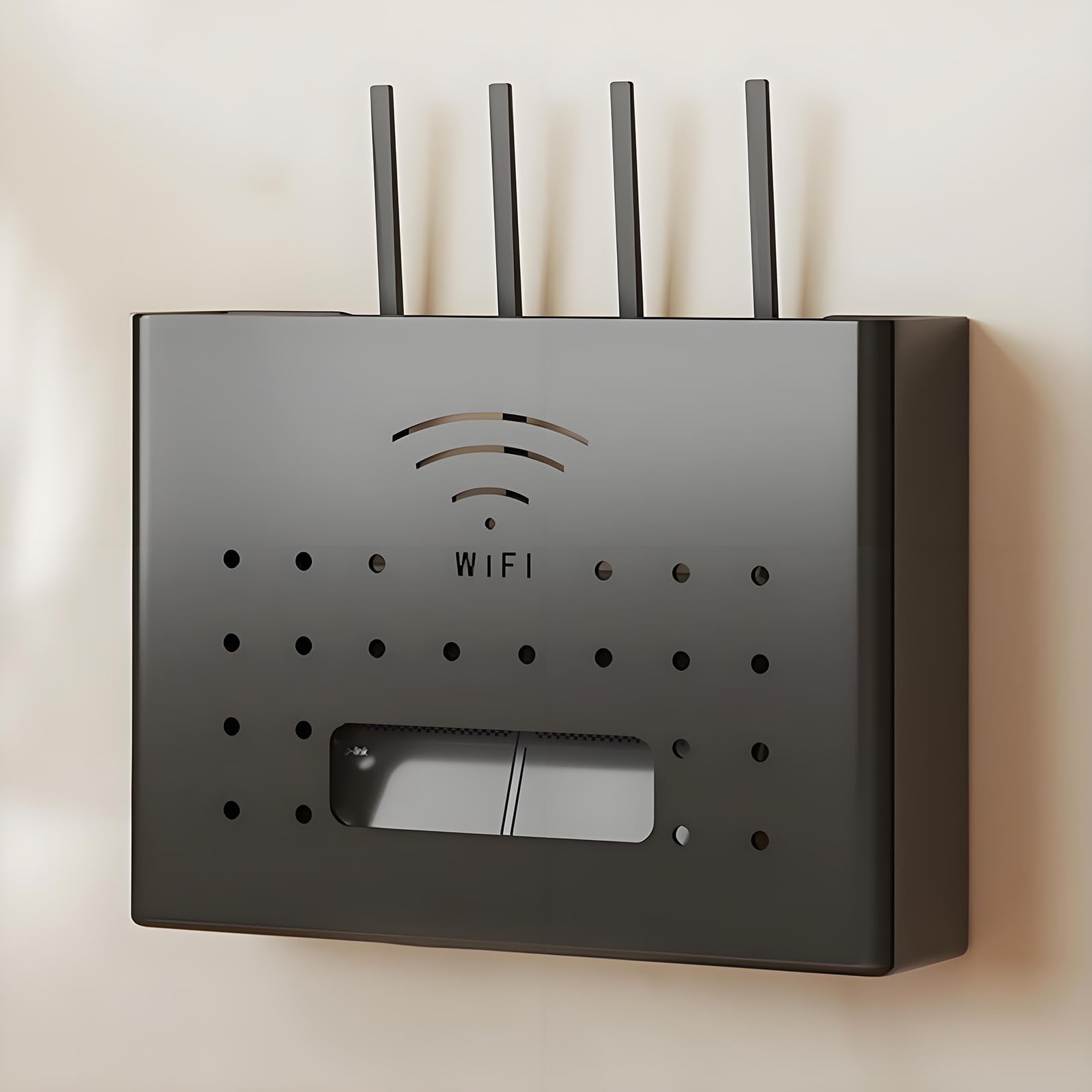 Boîte de rangement murale pour routeur WiFi et câbles anti-poussière noire