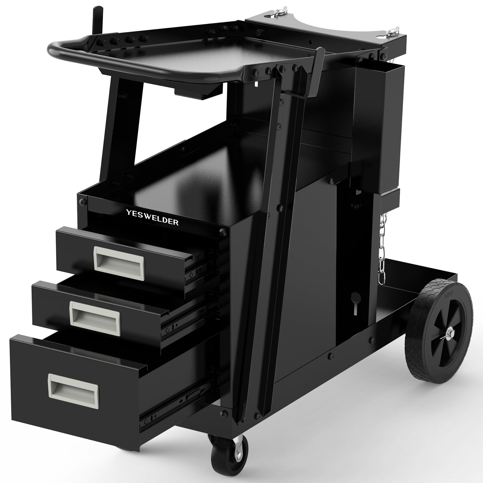 YESWELDER Welding Cart with 3 Drawers, Dual Cylinder Slots and Rod Holders