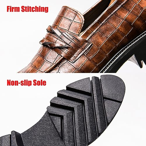 Optigard Men's Leather Platform Slip on Dress Shoes,Fashion Printed Casual Comfortable Business Formal Shoes4