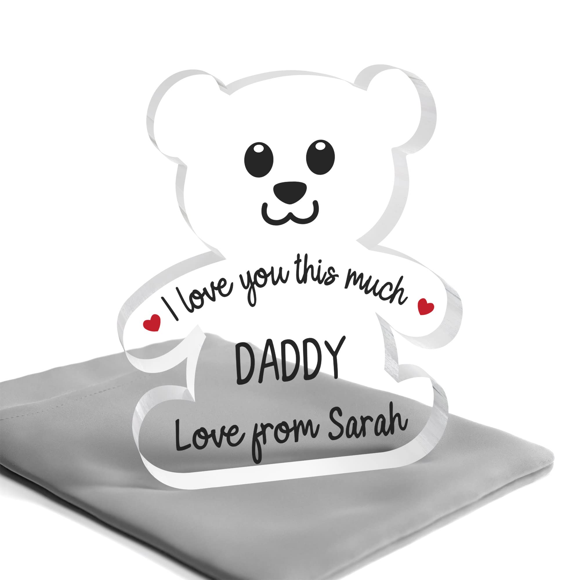 Beecreative I Love You Daddy Gifts, Daddy Bear Gifts From Daughter Son, Daddy Fathers Day, Teddy Bear Plaque With Grey Bag