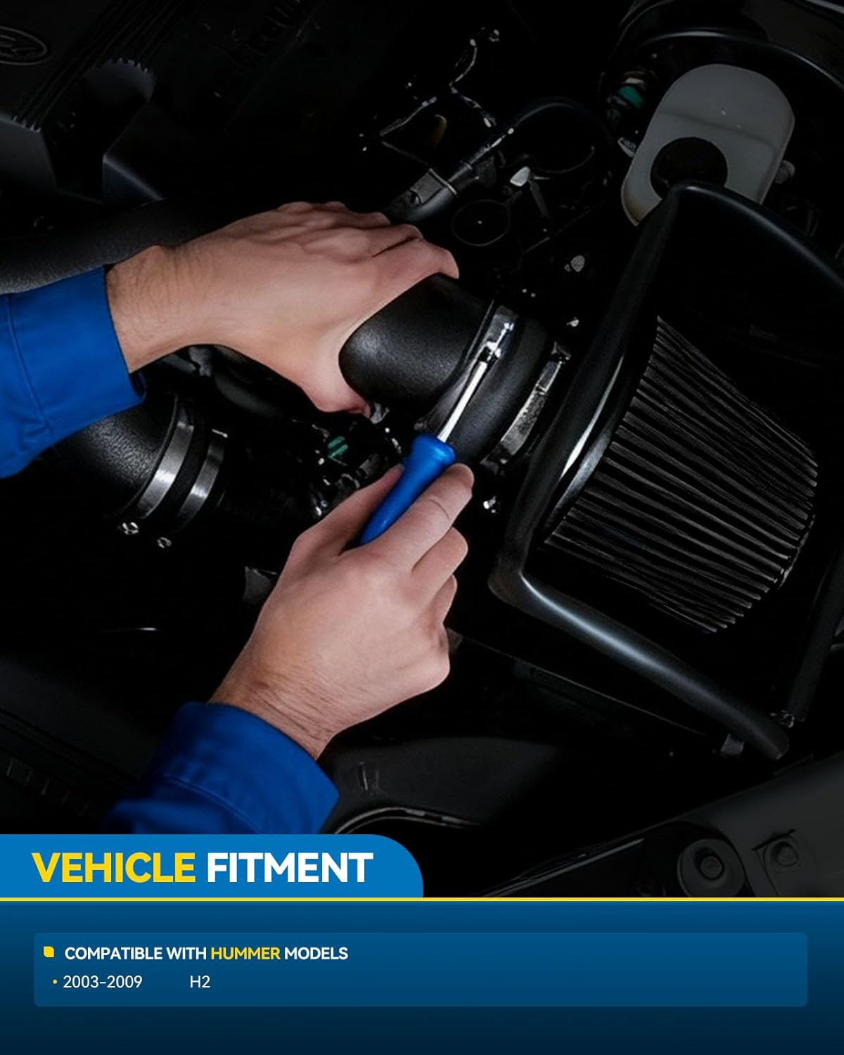 KAX 3.75"Cold Air Intake Kit System + Heat Shield Compatible with 2003-2009 Hummer H2, High Performance,Black