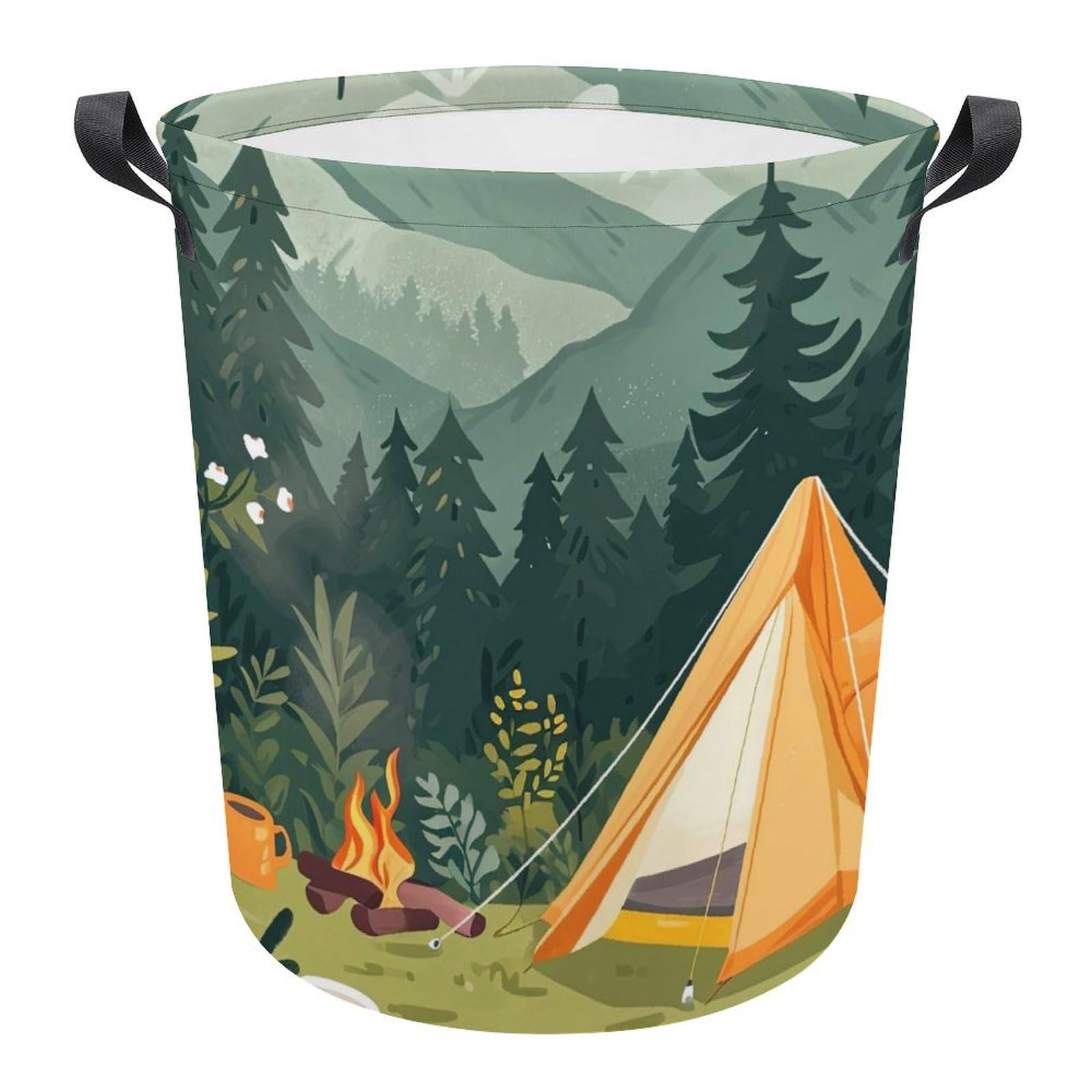 Cubo ropa sucia duradero y cesta de lavadero para baño redonda de 34x42cm estampado montaña