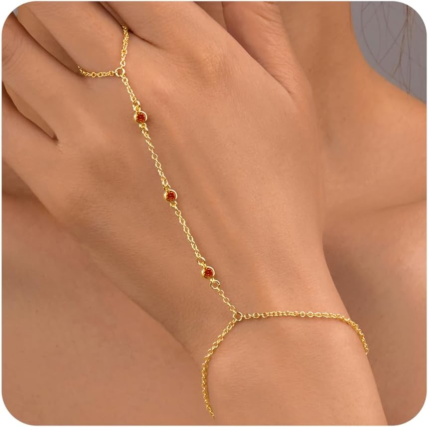 Gokeey Gold Hand Chain Bracelet for Women Trendy, Dainty 14k Gold Ring Bracelet Hand Chain Finger Ring Slave Cuff Bracelet Cubic Zircon Hand Jewelry for Women Fall Jewelry Accessories for Women