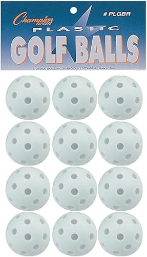 Champion Sports Pelotas de golf de plástico para práctica de golf, paquete de 12, color blanco, duradero, juego de pelotas de golf huecas para