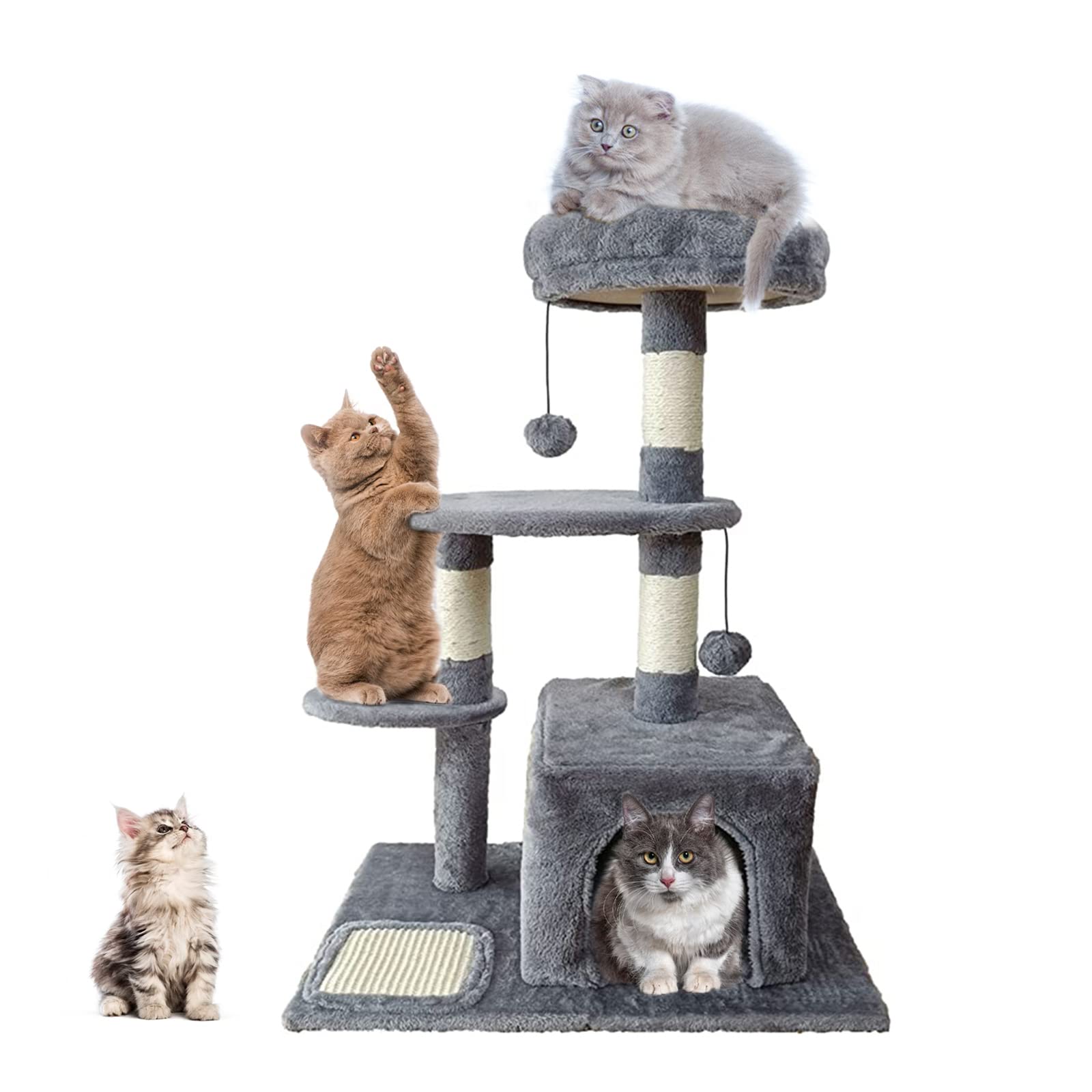 URbazaar Cat Tree Tower,Cat Condo with Sisal Scratching Post,Multi-Level Cat Tree,Activity Centre Cat Climbing Tree with Cat House,Scratchers,Sisal Posts, Ladder, and Rest Place for Indoor Cat