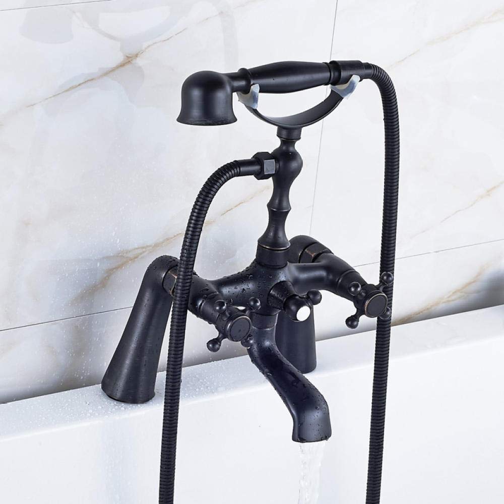 SBCGFY Black Bronze Bathtub Faucets Telephone Style Tub Mixer Taps Dual Handle Bathroom Bath Shower Faucet With Handshower