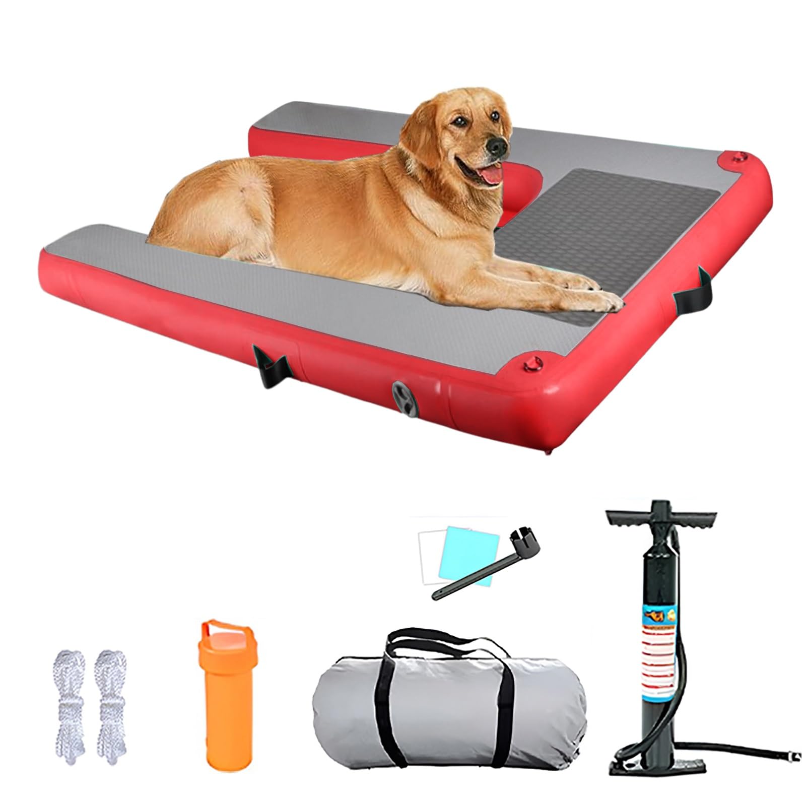 Inflatable Large Dog Water Ramp Float Floating Ramp, Comfortable Dog Pool Platform with Non Slip Steps, Portable Dogs Swim Ladder for Lake, Dock & Boat(Red)