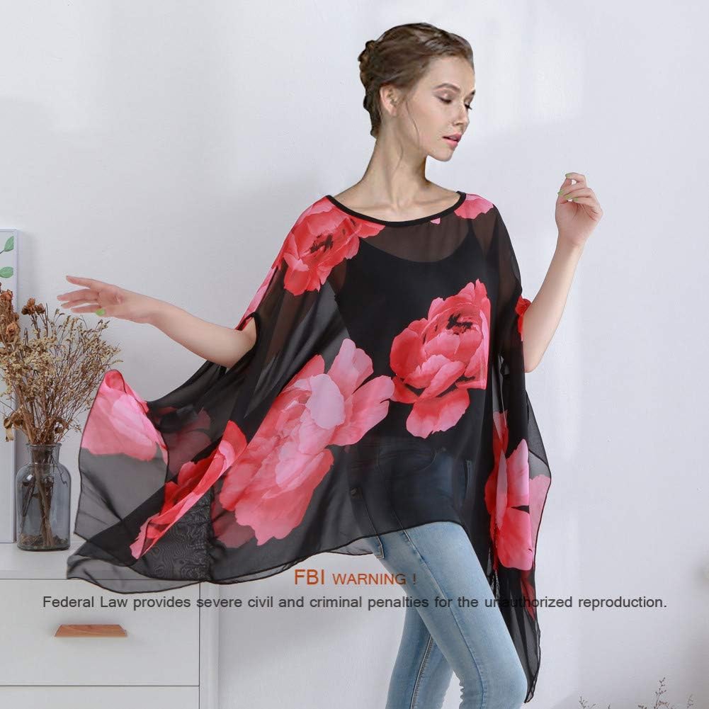 Max Hsuan Women's Loose Solid Sheer Chiffon Caftan Poncho Batwing Tunic Top Blouse Summer Oversized Shirts - Image 5