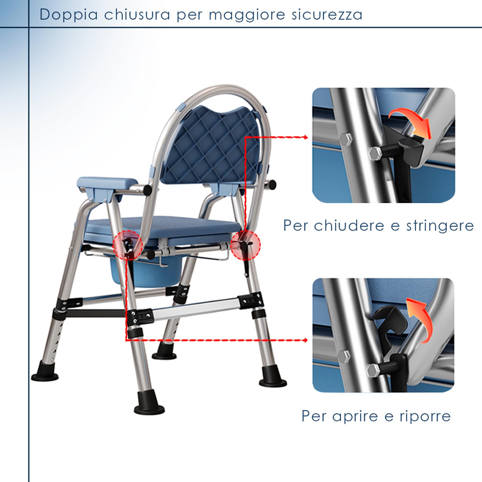 Sedia WC comoda per anziani, sedia WC regolabile in altezza con orinale e cuscino, WC portatile adatto per disabili, anziani, donne in gravidanza e persone ferite, capacità di carico 200 kg