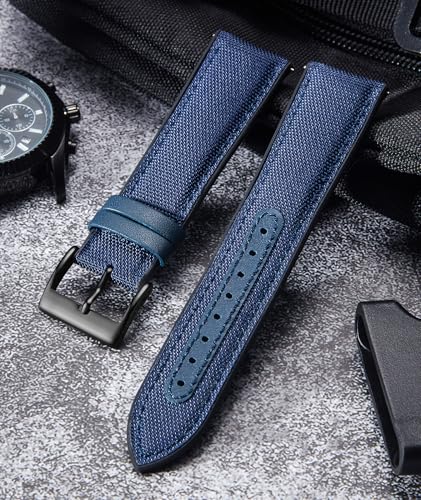 Image of BINLUN Nylon Silicone Watch Bands 18mm 19mm 20mm 21mm 22mm Quick Release Canvas Rubber Hybrid Watch Strap Replacement Watchband for Men Women 9 Colors Silver /Black Buckle