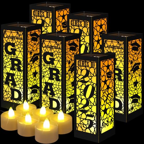 Rossesay 6 Pcs Graduation Table Centerpieces Boxes Class of 2026 Graduation Lanterns for Centerpieces with LED Candles Congrats Grad School College Photo Props for Party Table Decoration (Black)