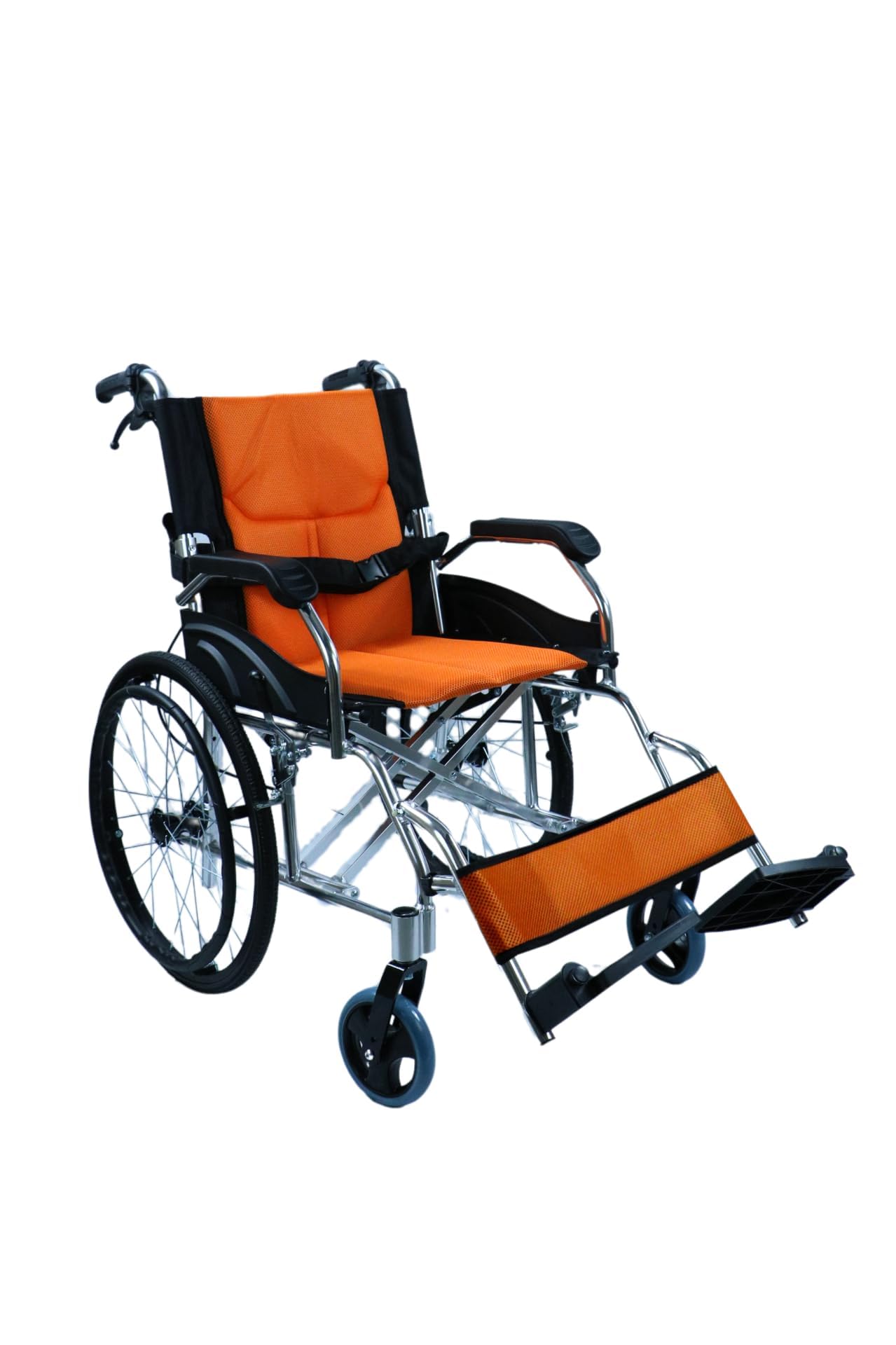 Ausilium Carrozzina Pieghevole Ultraleggera ad Autospinta in Alluminio, Schienale Pieghevole, Sedile Imbottito in Nylon, Freni Posteriori, Cintura di Sicurezza Inclusa