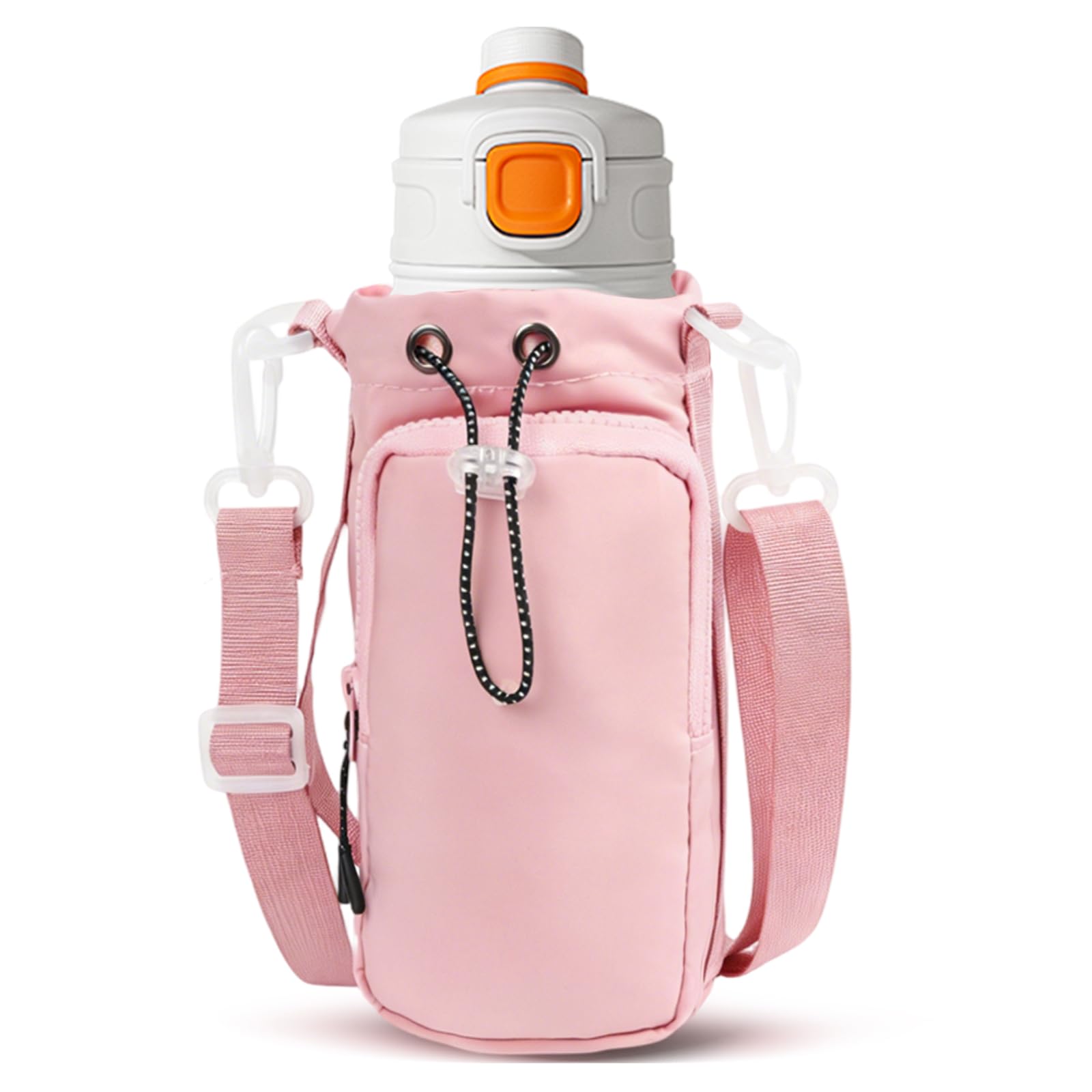 Hittriu Water Bottle Bag Holder 30-35oz, Drinks Bottle Carrier Bag with Phone Pocket & Shoulder Strap & Handle, Crossbody & Shoulder Water Bottle Sleeve Bag for Hike Bike (Pink)