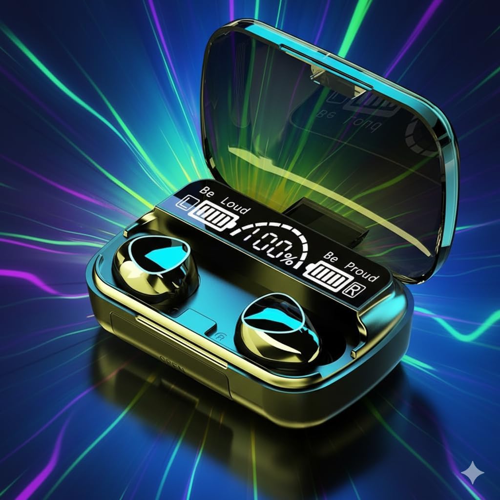 M10 TWS Earbuds charging in their case, connected via USB cable