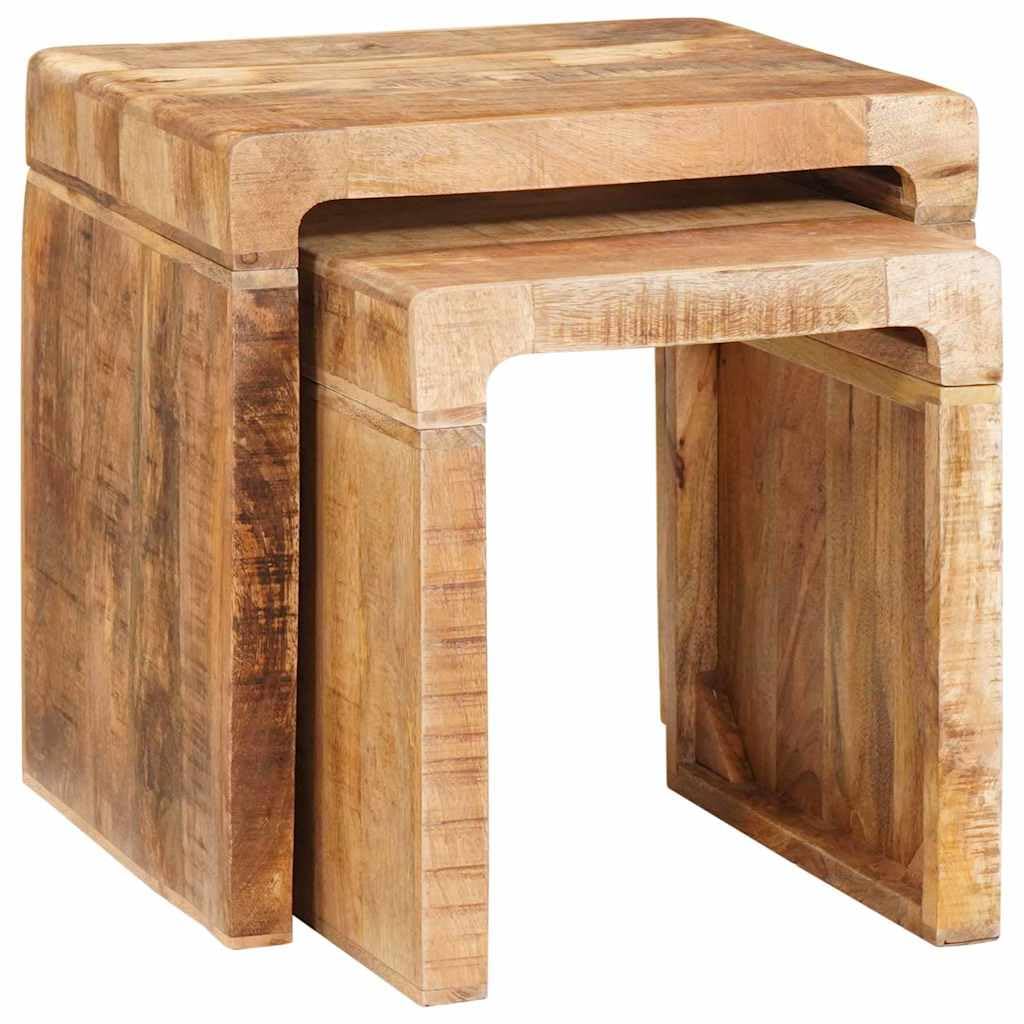 SXZenSpace Nested Side Tables Set of 2, Solid Mango Wood, Brown, 46x40x46 cm, Modern Coffee & Occasional Accent for Living Room Bedroom Hallway