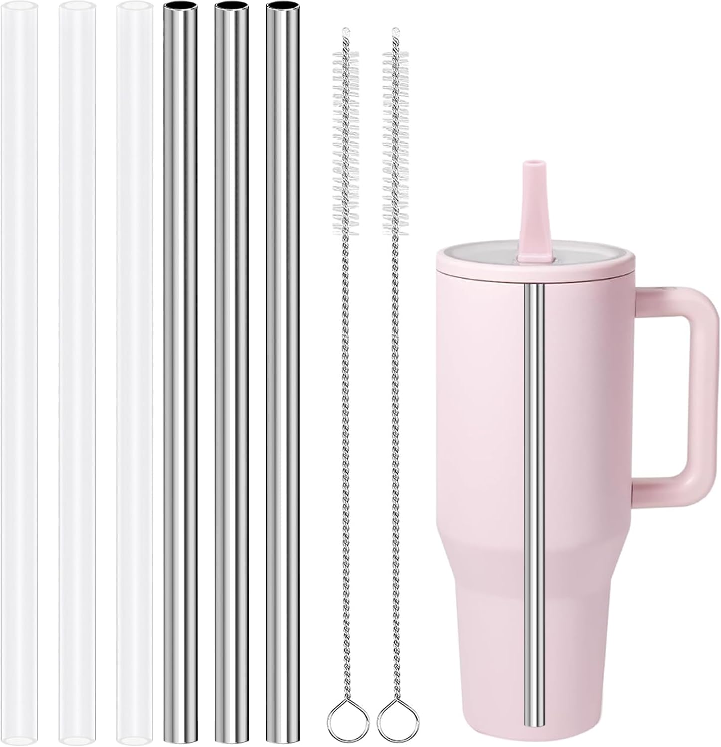 HEYSKAY 6pcs Hydrojug Straw Replacement Straws Reusable for HydroJug Traveler Tumbler 40oz with 3 Plastic Straw 3 Metal Straws and 2 Cleaning Brushes for Hydrojug Accessories