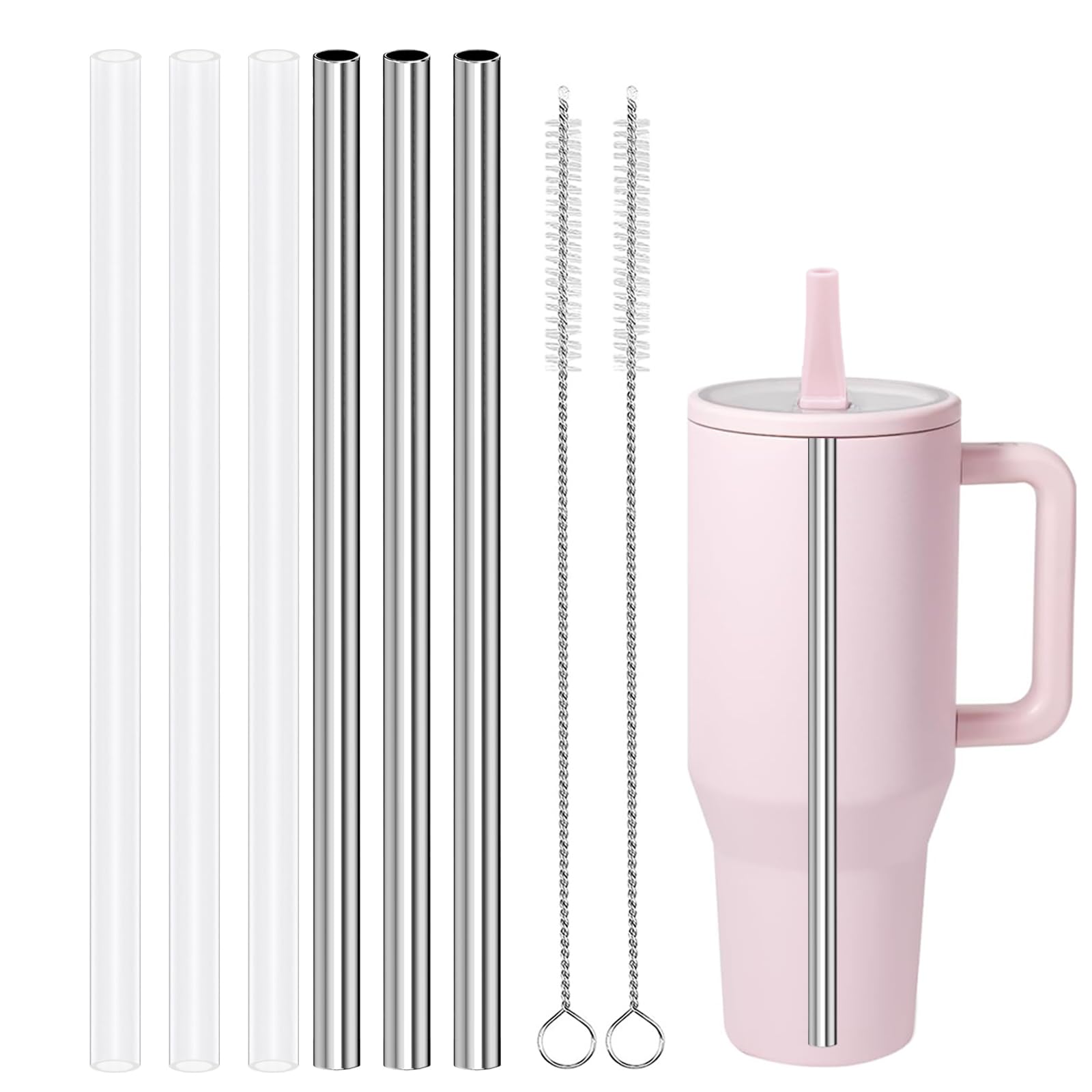 HEYSKAY 6pcs Hydrojug Straw Replacement Straws Reusable for HydroJug Traveler Tumbler 40oz with 3 Plastic Straw 3 Metal Straws and 2 Cleaning Brushes