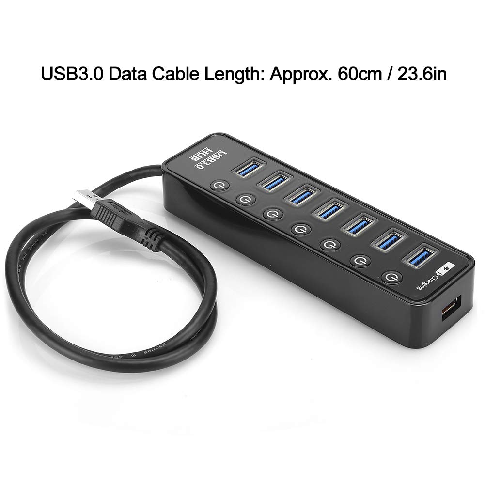 Ejoyous Hub USB Splitter USB con 7 Porte e Switch Individuali, Docking Station 3.0 con Trasferimento a 5 Gbps e Ricarica Intelligente 2A, per Uso Desktop in Ufficio di Laptop