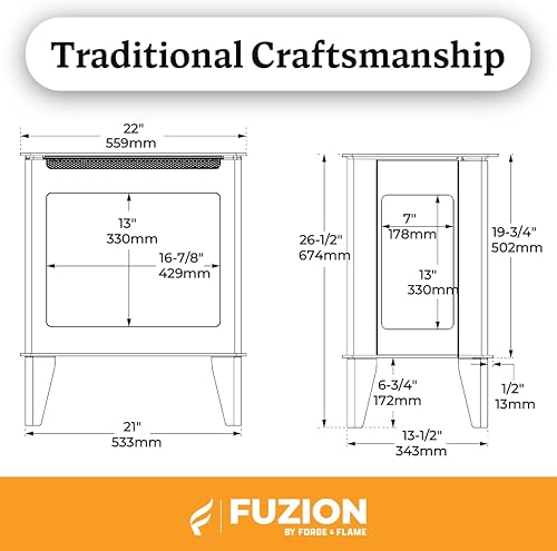 Miniatura 10 de Forge & Flame FUZION - Estufa eléctrica independiente de 3 lados para chimenea de 5,000 BTU, calentadores eléctricos portátiles para uso en