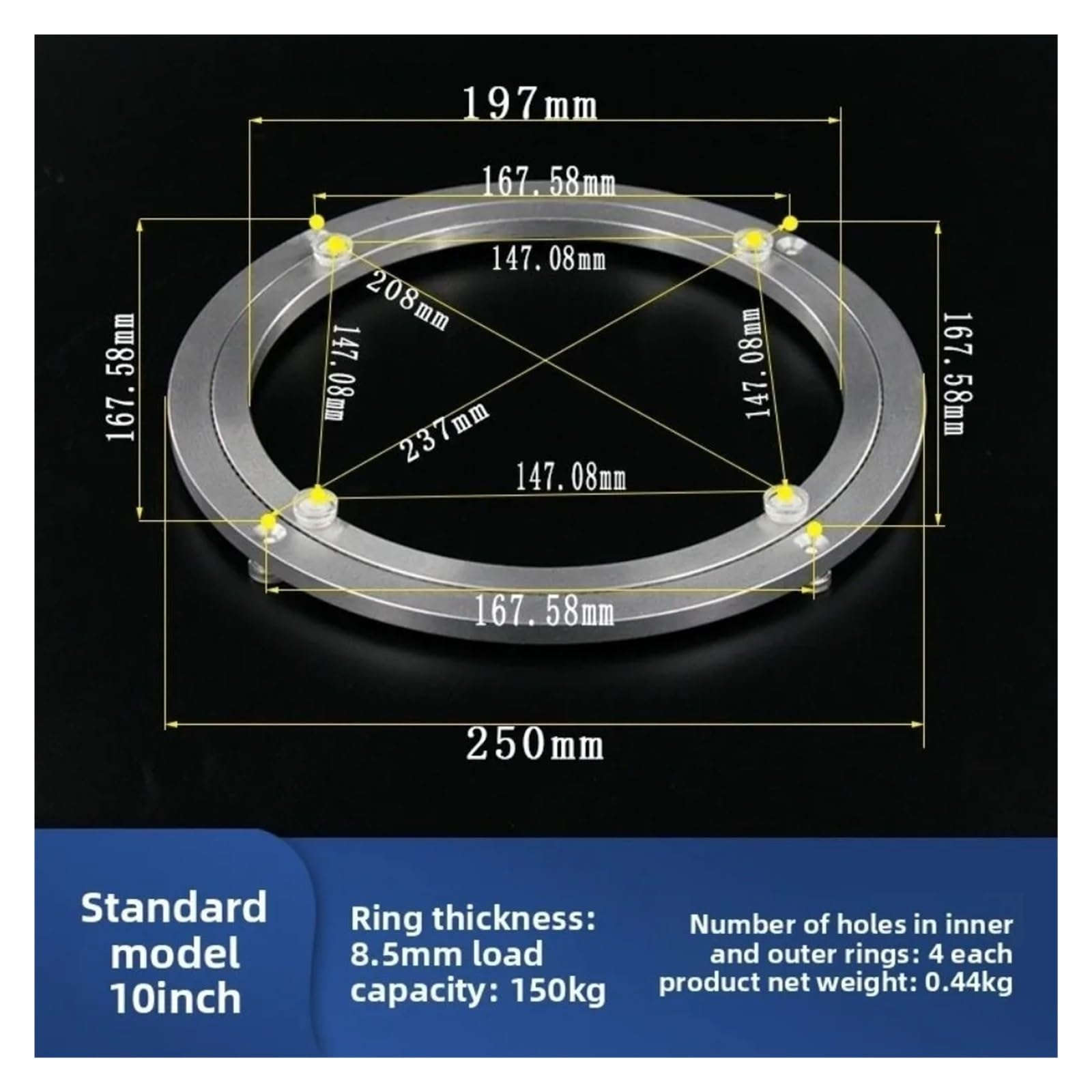Drehlager-Drehteller, runder Kugelplattensockel, robuste, glatte Tisch- und Küchenhardware(10inch)
