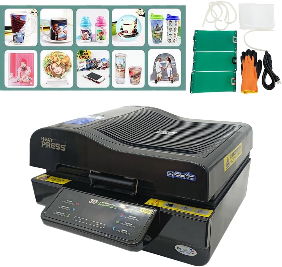 INTBUYING 3D Muti-fuction Vacuum Sublimation Heat Press Machine 2800W Three-Dimensional Heat Transfer Machine with Three Rubber Clamps for Mug Plate Phone Cover Transfering Printing