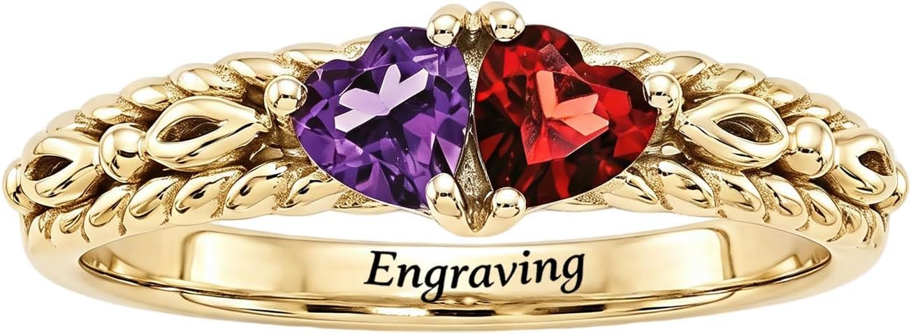Silver/Solid 10K 14K 18K Gold 2-5 Heart Birthstones Ring for Women Personalized Mothers Birthstones Promise Rings Jewelry Gift for Her Wife