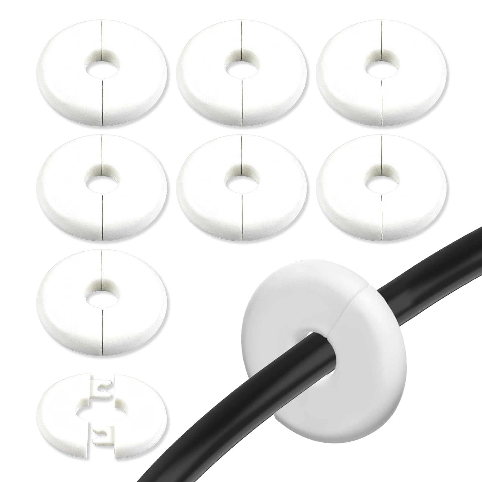 XdealCozyxc 8 Pcs Inner Diameter 10mm Cable Grommet Hole Cover, White Self Adhesive Cable Grommets for Holes Wall