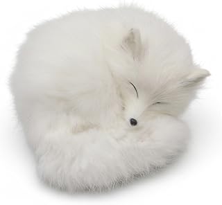 White Fox Stuffed Animal Sleeping Figurine, Realistic Soft Faux Fur Home Desk Decor, Handcrafted Shelf Ornament for Living Room Office White Fox Stuffed Animal, Sleeping Figurine, Realistic