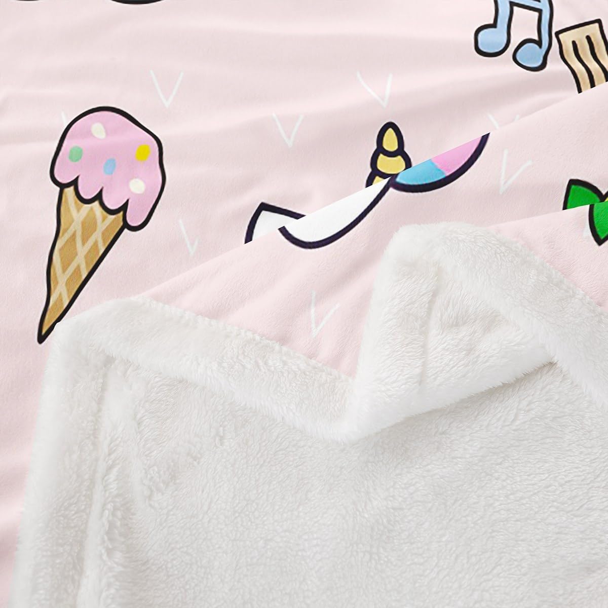 Feelyou Unicorn Fleece Throw Blanket Cartoon Unicorn Cat Printed Sherpa Blanket Kids Toddler Girls Cute Kitten Pattern Plush Blanket Rainbow Unicorn Fuzzy Blanket for Sofa Bed Couch 50"x60"